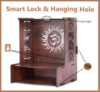 KATHORWARES Wooden Temple with LED Spot Light | Pooja Mandir Stand for Home | Puja Mandir with Smart Lock System & Hang Hole | Decorative Wooden Temple for Home & Office/Shop(Surya Sun)