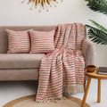 DMAASA Handwoven Ruby Stripe Sofa Throw (50x70 Inches) with 2 Pcs Cushion Cover(16x16 Inch) Soft Lightweight Thrower for Couch, Living Room & Bed (Pack of 3) Kafalo