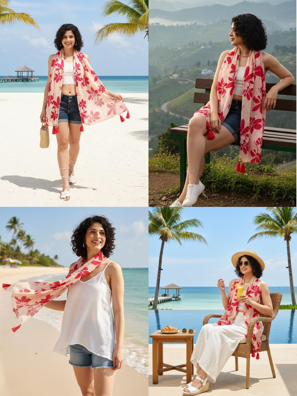 KE KANHA EXPORTS Cotton Scarf with Tassels|Scarf for Women Stylish|Stole for Women|Breathable Boho Beach Summer Wrap|Multicolor Scarf|Easily Fits 180 * 50 CM