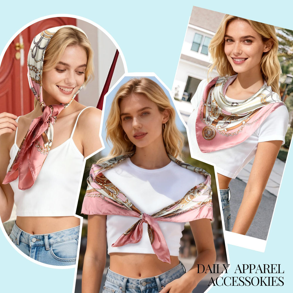NALNIZ Head Scarf for Women, Bandanas Printed Satin Large Square Hair Scarf Neck Scarves Shawl, Satin Scarf for Ladies Stylish (90x90cm)