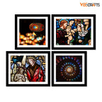 VIBECRAFTS Christian Stained Glass Art 4 Pieces Wall Frame Hanging For Office Digital Reprint Posters with Synthetic Wooden Home Decorative Gift Item (15 x 12 inch) (PFVC4Pcs3_1504)