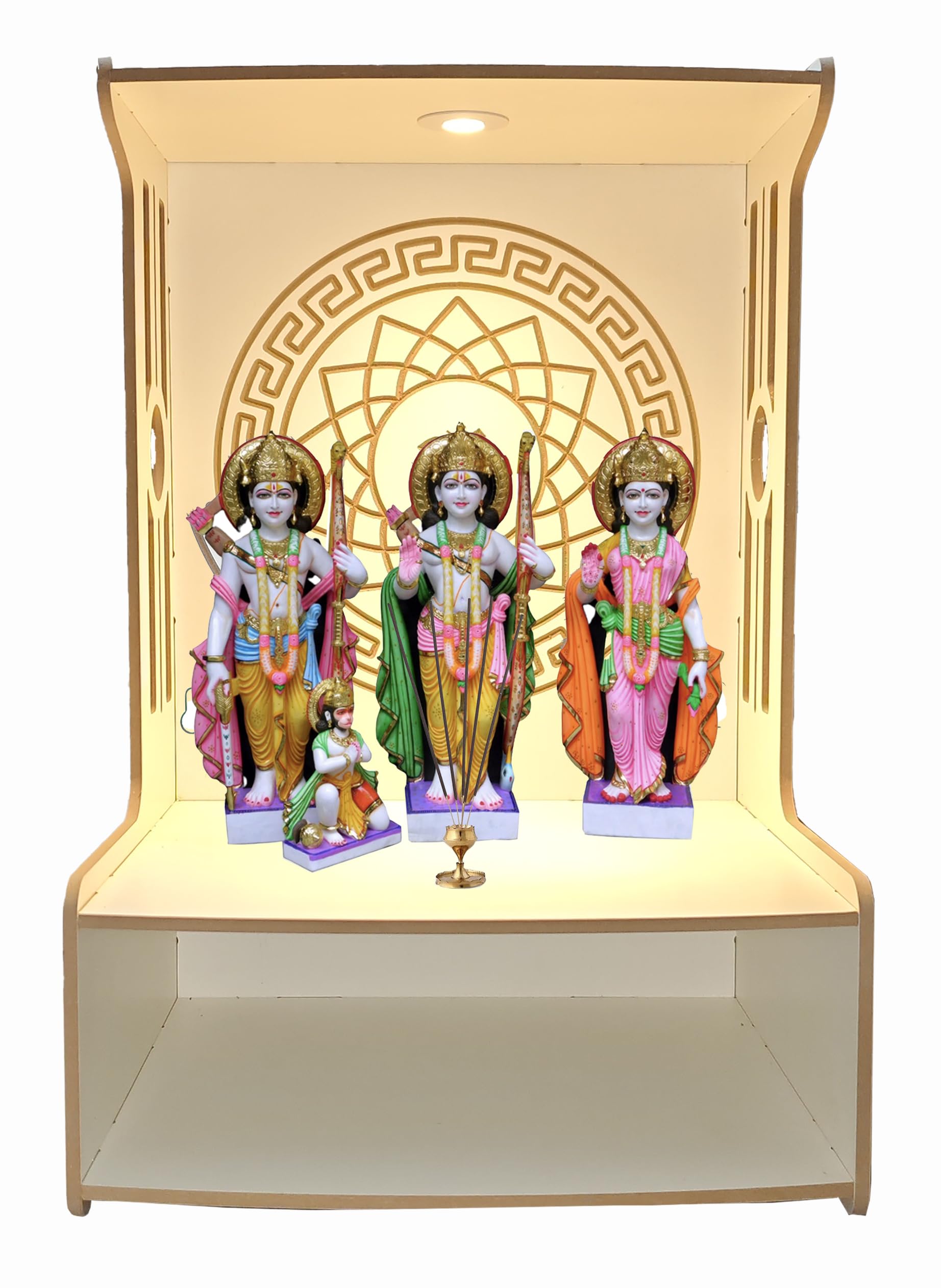 Alpine Willow Wooden Wall Mounted Pooja Mandir with LED Spotlight | Engineered Wood Temple for Home | Frosty White Finish | DIY Assembly | (H-18, W-12, D-12 inch)