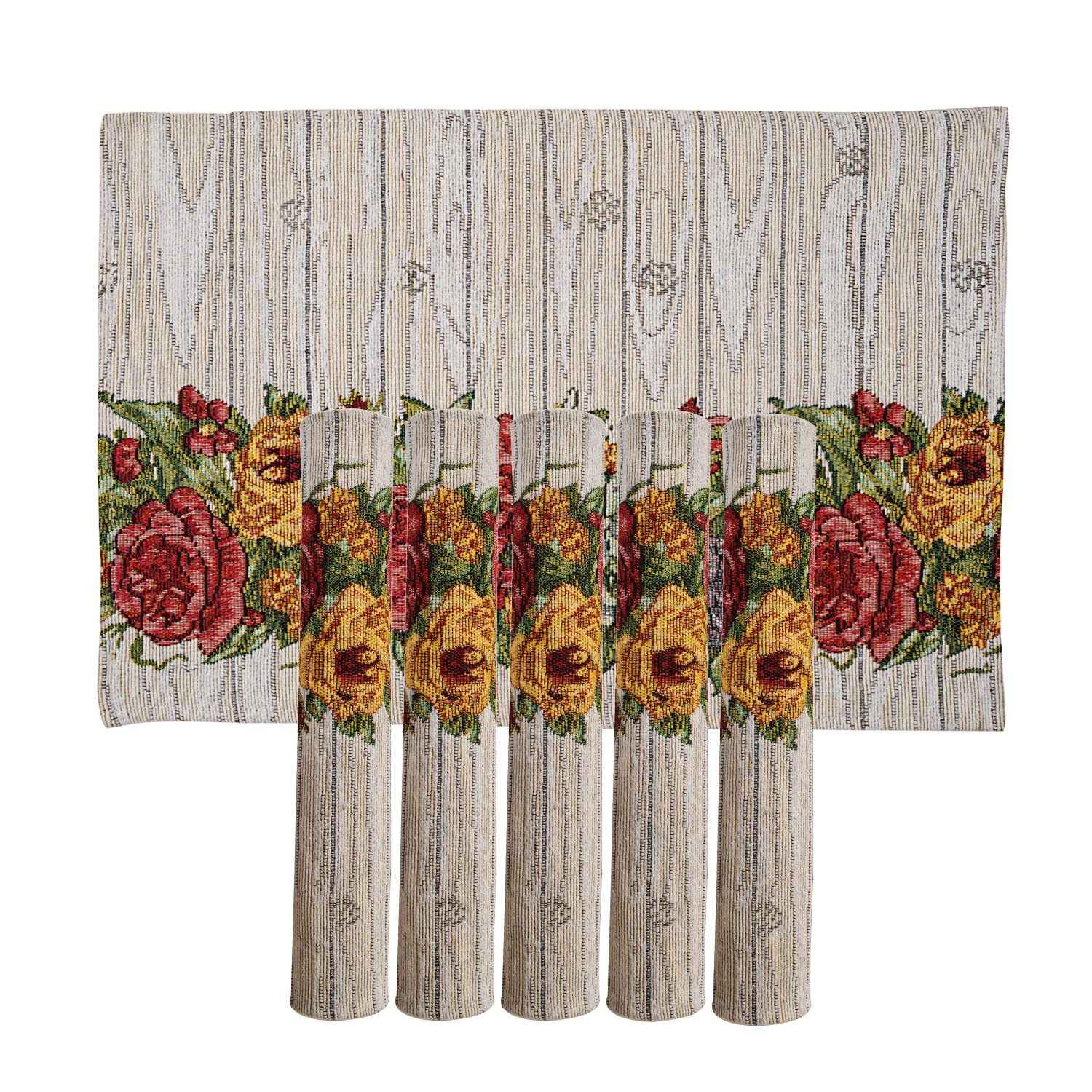 PRAKARTIK BY INDUARTS Yellow Red Roses Border Eco-Friendly Cotton Dining Rectangular Table mats - Reusable, Machine Washable, Everyday Use Yellow & Red Placemats, Set of 6 (33x47 cm) Kafalo