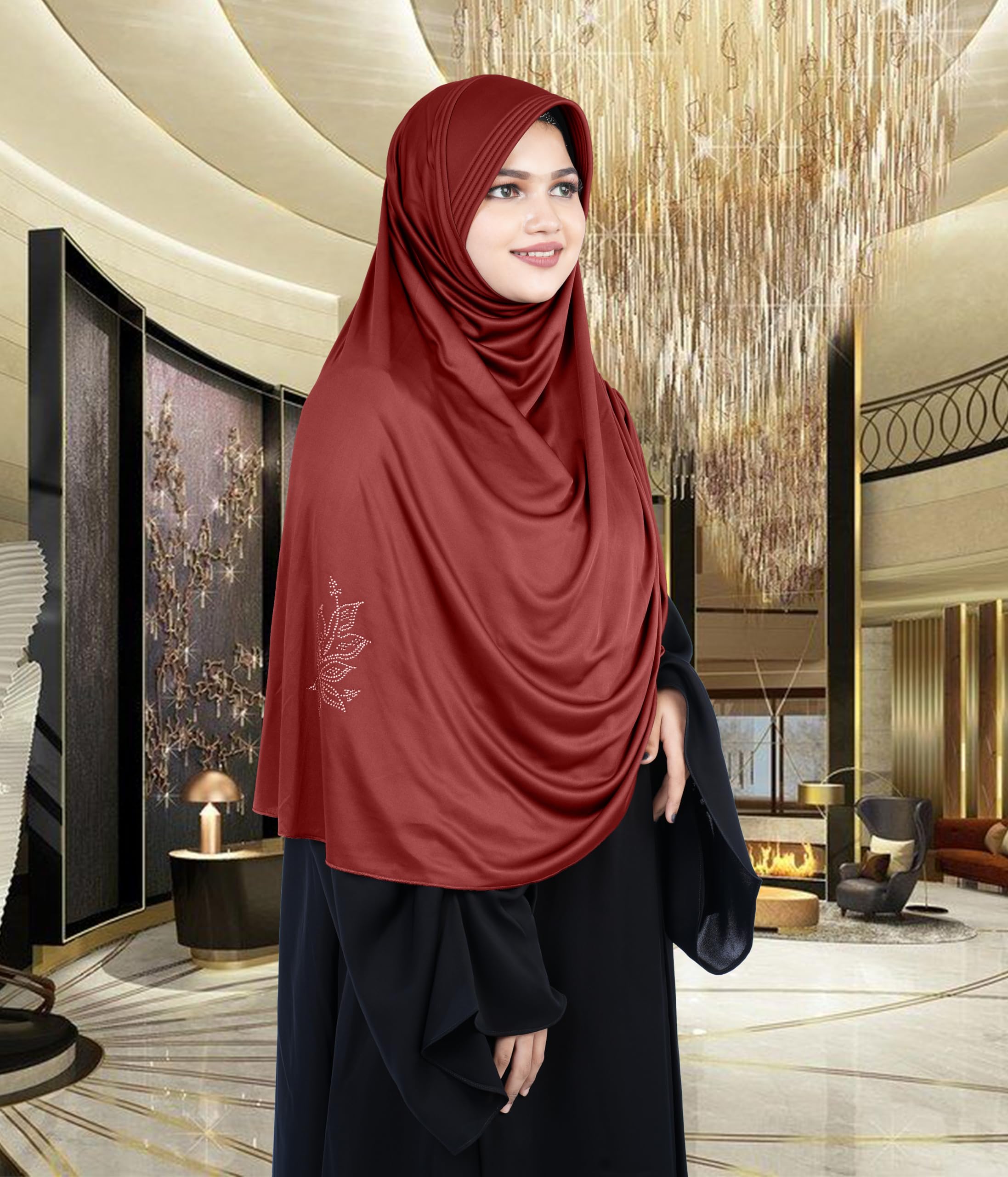 Mehar Hijab's Glamour in Modesty Fazluna Sigle side Frill Hijab XL (XXL, DARK MAROON)