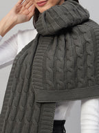 Ravaiyaa - Attitude is everything Reversible Wool Scarves Knitted Pattern Women Neck Wraps Muffler Winter Wool Scarf 65 x14 Inch (Grey)