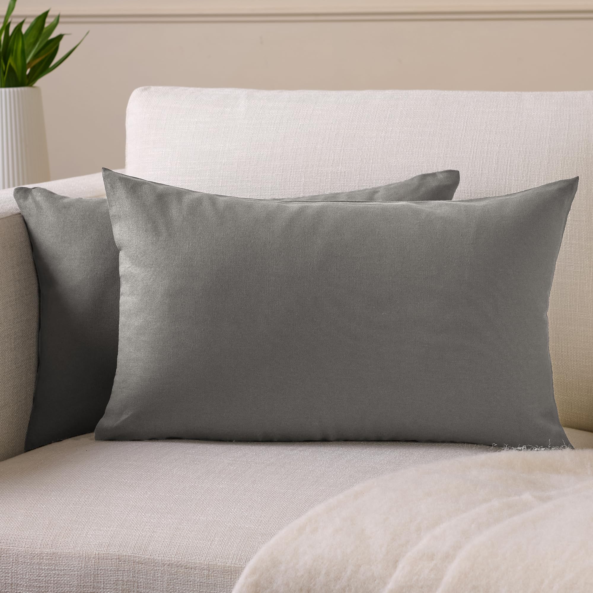 Encasa XO Throw Pillow Covers 12x20 in Set of 2 Grey | No Inserts | Cotton Pillow Covers for Living Room, Bed, Sofa, Couch | Decorative Cushion Covers with Improved Zipper