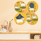 Artvibes Sacred Cow Pichwai Art Decorative Wall Hanging Ornaments | Printed Wall Decoration | Scenery For Drawing Room | Wall Illustrations | Artworks Hangings | Ideal Gifts (WH_8430N), Set of 4