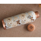 INDIAN ART VILLA Copper Bottle 900 ML with Gold Flower Print Design, Ayurveda Health Benefits, Copper Drinkware for Home, Office & Travel