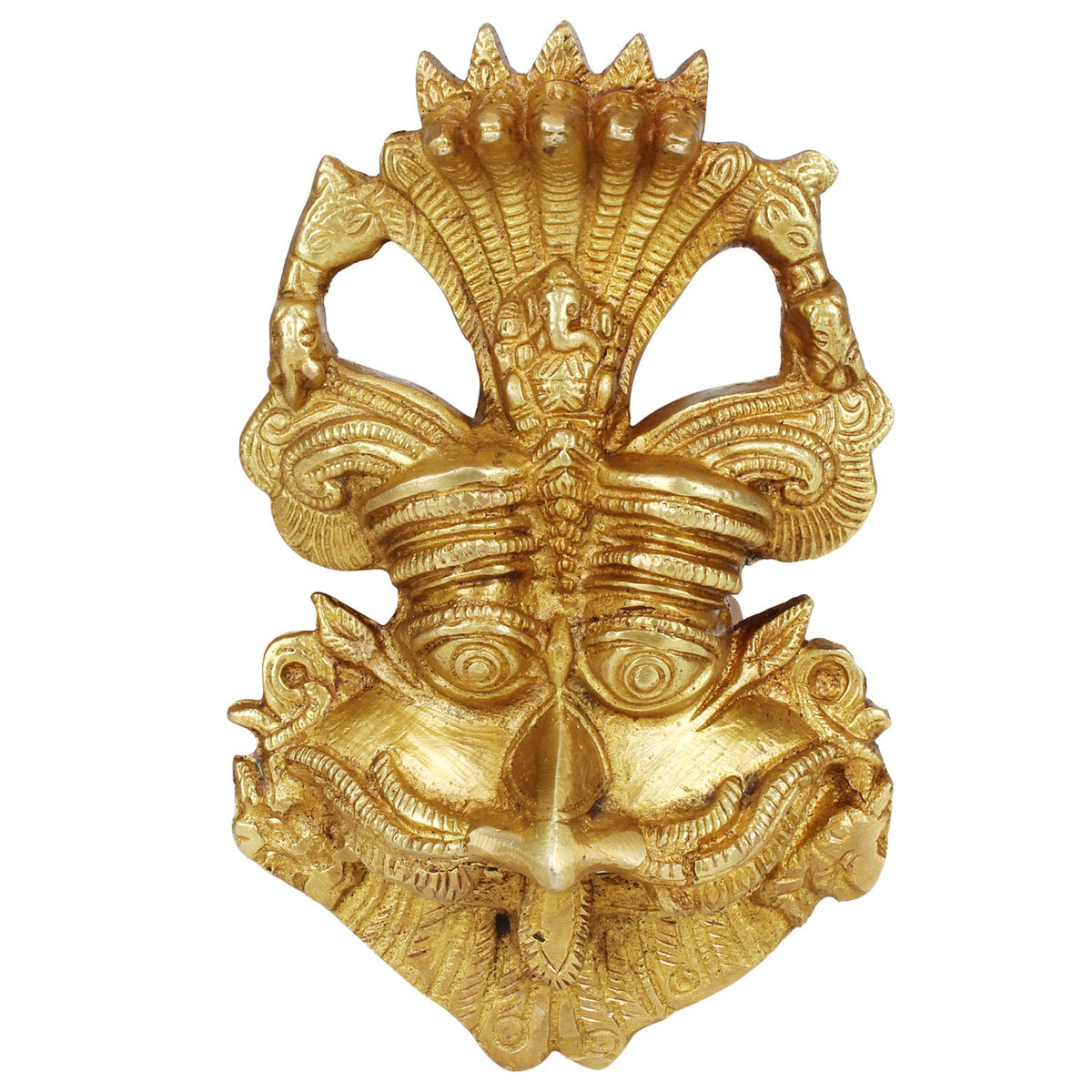 SVARUP Brass Yali Face Kirtimukha Wall Hanging Mask with Ganesha top Sculpture Evil Eye Protector Home Decor 6 Inch