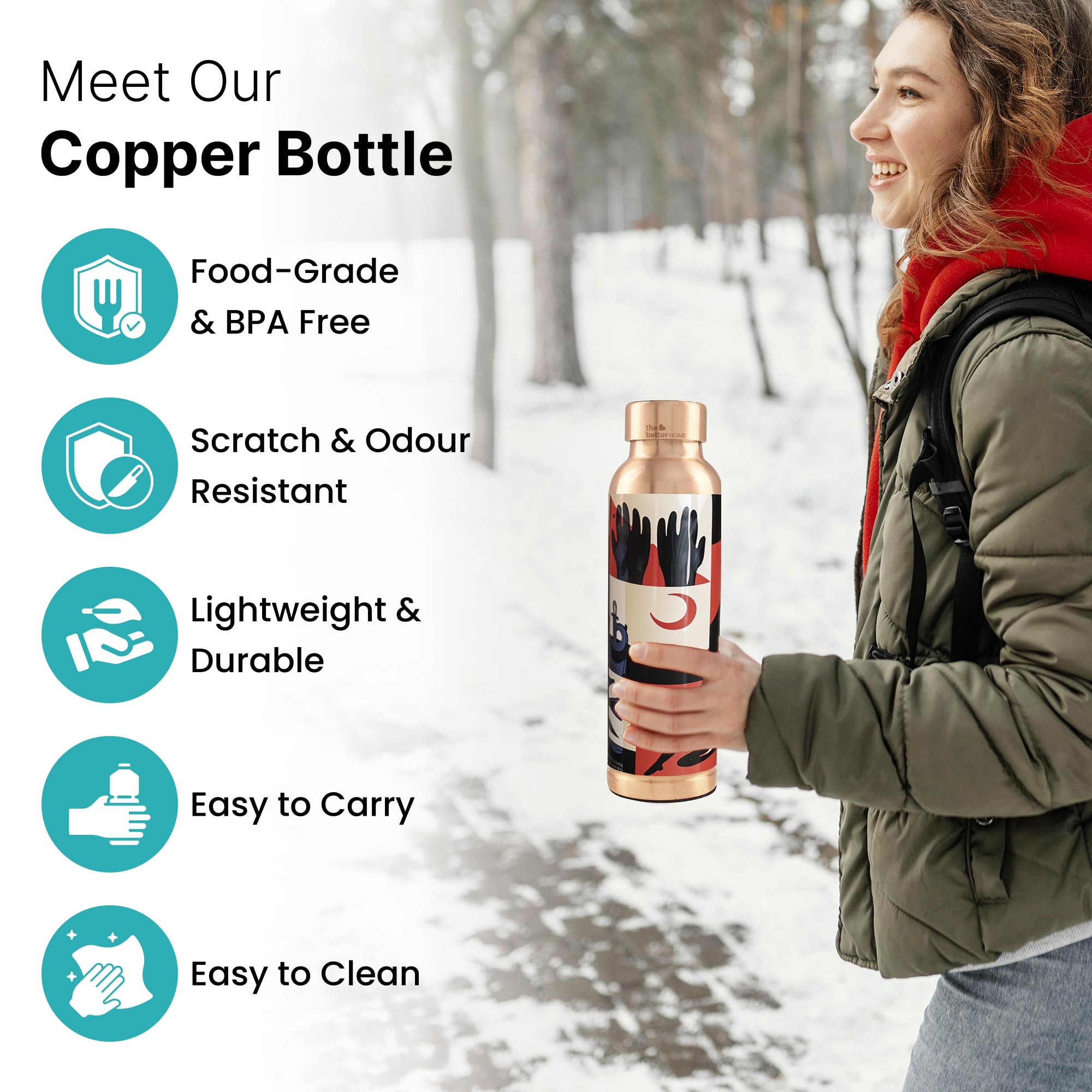 The Better Home Copper Water Bottle 950 ml | Leak Proof Bottle with Anti Oxidant Properties | 99% Copper | Ideal for office & home | Saharan Sunset