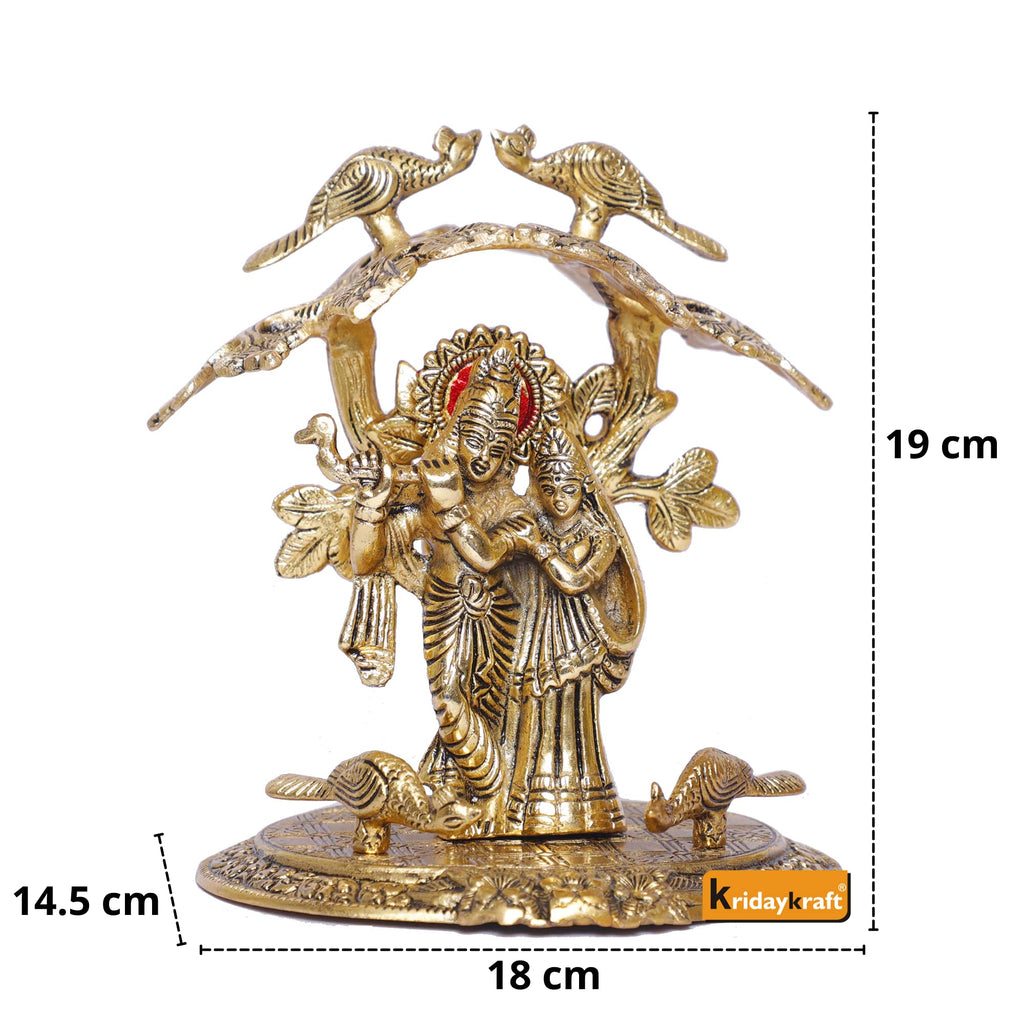 Prince Home Decor & Gifts Fabric Gold Oxidized Finish Radha Krishna Playing Flute Under Tree God Idols for Home Decor (Multicolour, Standard)