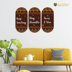 Artvibes Keep Smiling Positive Quotes Printed Wooden Wall Hanger for Home | Office | Living Room | Gift | Modern Decoration Items | Kitchen Wall Decor | Artworks (WH_9013N), Set of 3