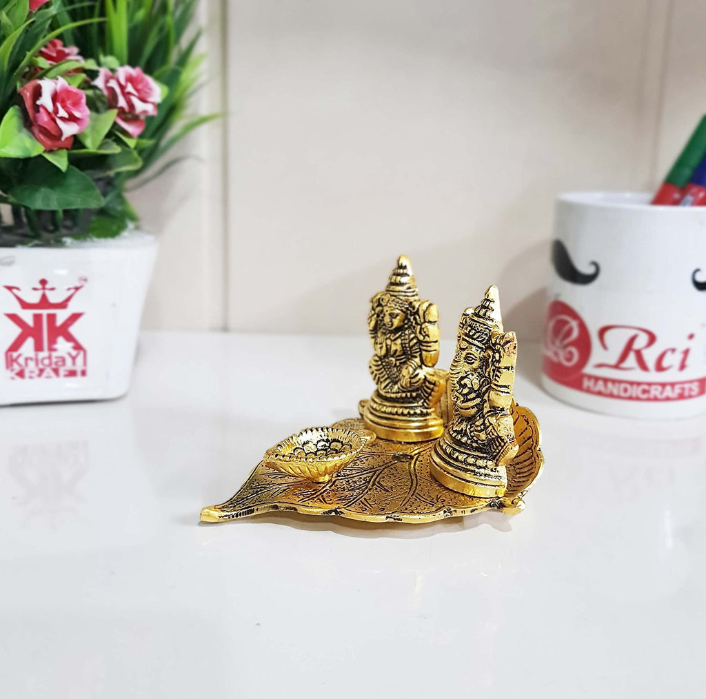 KridayKraft Laxmi Ganesha Metal Statue,Laxmi Ganesha Murti with Diya for Pooja,Ganpati Idol for Home Decor,Gift Your Relatives,Religious Idol Gift Article,Showpiece Figurines...