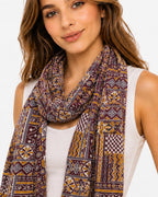 Women's Printed cotton Scarf with Tassels, Lightweight Boho Stole, 180x50 cm, All Seasons (maroon)
