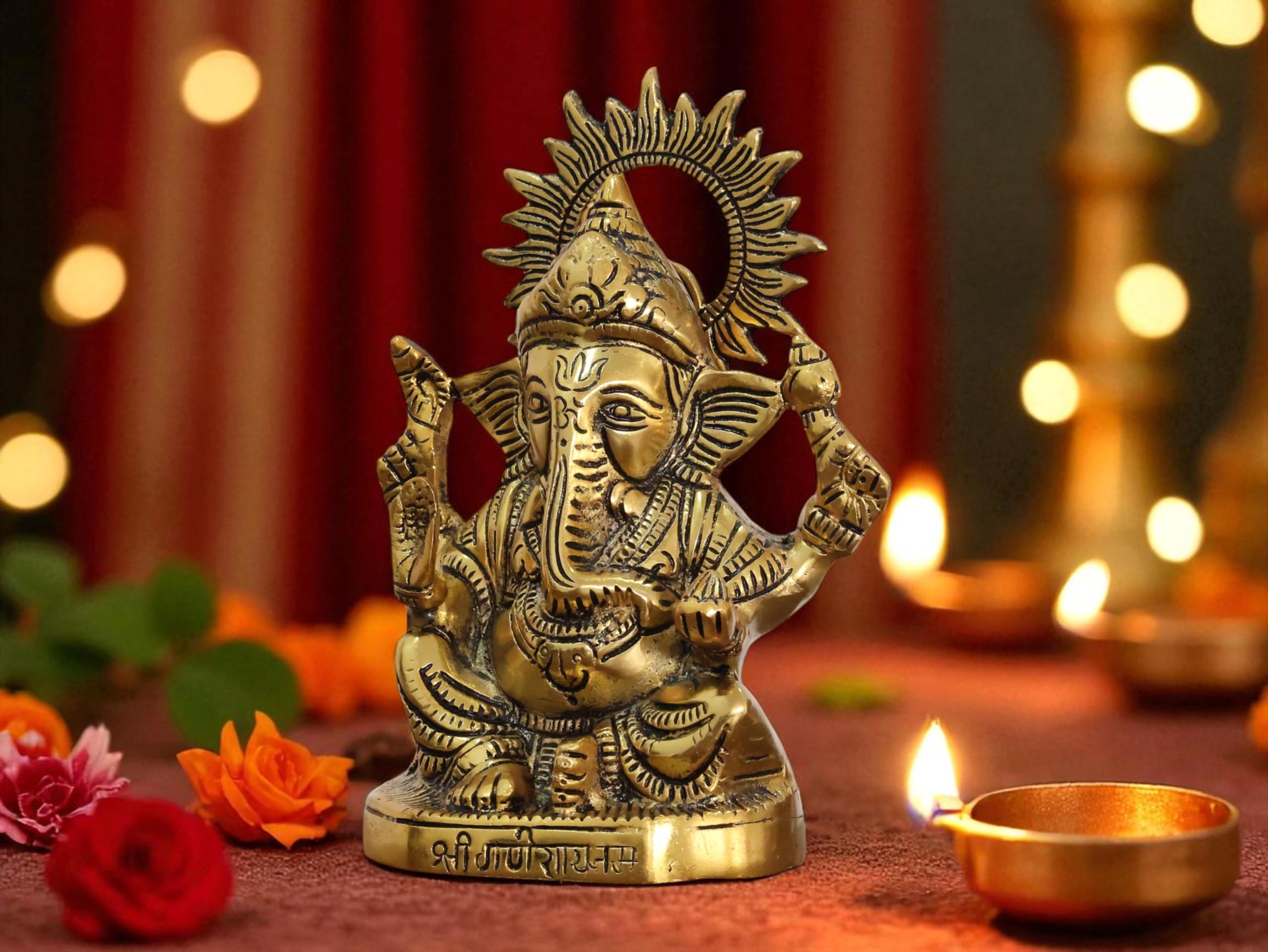 KridayKraft Metal Ganesha Idols ganpati Decoration Statue for Home, 19 cm Height, 12 cm Width, 520 gm, Decorative Hindu Religious Figurine