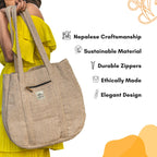 TruHemp Hemp Shopping Tote Bag with Dual Zippered Compartments | Spacious Eco Market Bag with Cotton Lining | 10L Capacity, Natural Hemp, Medium