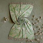 STOLE STUDIO Embellished Leaf Luxurious Viscose Stole Scarf (Beige/Mehndi)