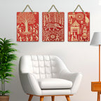 Artvibes Traditional Cultural Wall Art Decorative MDF Wooden Wall Art for Home | Handcrafted Art | Festive Decor | Wall Art Print | Paintings For Wall | Unique Gift Items (WH_96122N), Set of 3