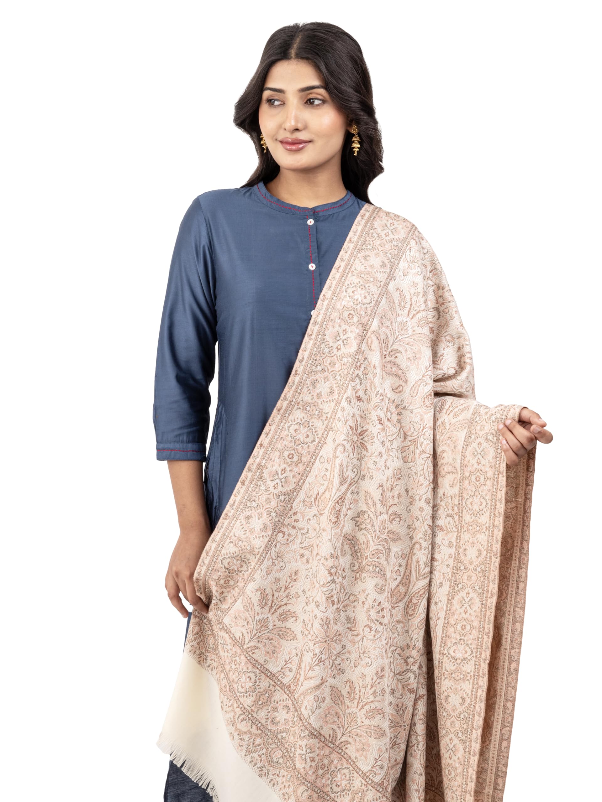 Naureen Women Faux Pashmina Kashmiri Jamawar Shawl, Warm and Soft, 40x80 inch