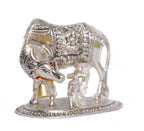 Prince Home Decor & Gifts Metal Kamdhenu Cow with Calf Statue (Silver)