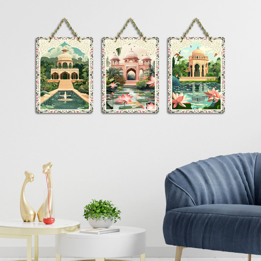 Artvibes Royal Tomb With Lotus Pond Art Wall Hanging Home Decorative Wall Art For Living Room | Bedroom | Gifts | Wall Hanger For Decoration | Modern Decor | Artwork | Wall Sculpture (WH_96187N)