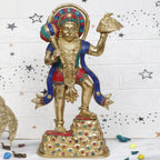 ARTVARKO Hanuman ji Idol with Gandhmardn Hill Brass Bajrang Bali Sankat Mochan Dronagiri Sumeru Hill for Home Decor Office Entrance Temple Mandir Pooja Puja 14.5 Inch