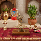 Kridaykraft Metal Panch Mukhi Diya with Dancing Ganesha Idols Gold Plated for Home and Office Pooja Room Decoration 5 batti Diya