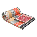 BLOCKS OF INDIA 100% Cotton Dohar King Size Reversible Hand Block Printed Malmal Summer Dohar/Blanket (Orange Ikat, 300 Tc) Kafalo