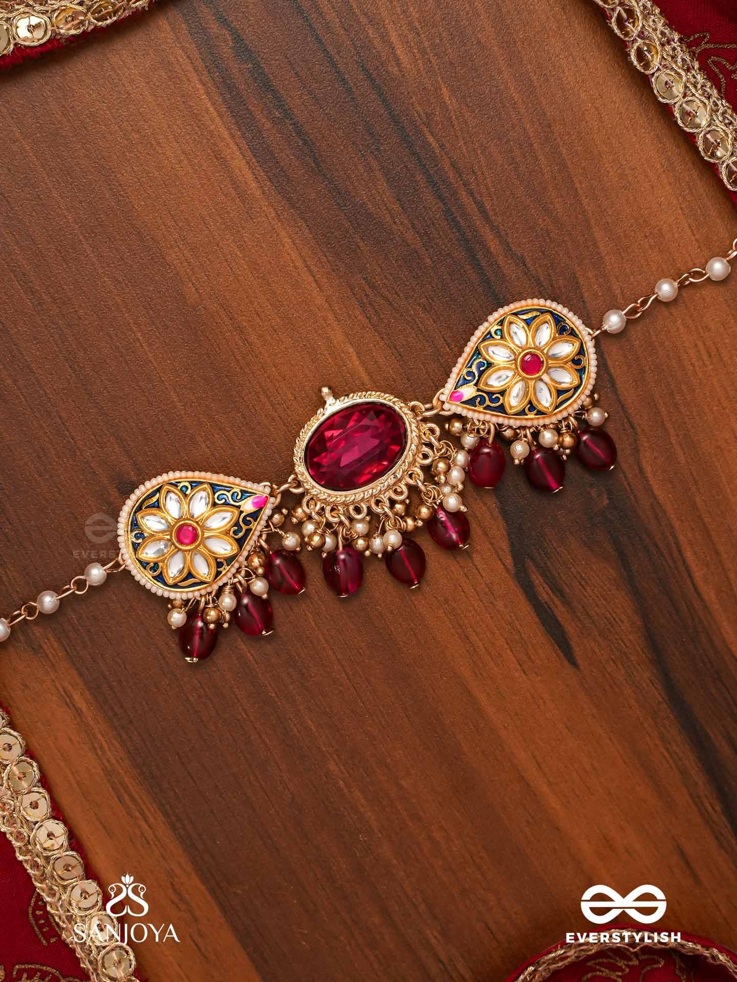 SANJOYA BY EVERSTYLISH Nilachandrika Moonlight Of The Blue Sky Handmade Kundan Set With Necklace And Earrings Lightweight Jewelry For Women | Party, Festive, Wedding & Gifting (Red)