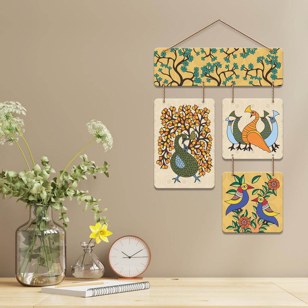 Artvibes Indian Folk Art Peacock & Bird Wooden Art Decoration Item for Living Room | Garden Balcony| Stylish Modern Decor Item | Festive Decor | Aesthetic Wooden Decor | Ideal Gifts (WH_6523N)