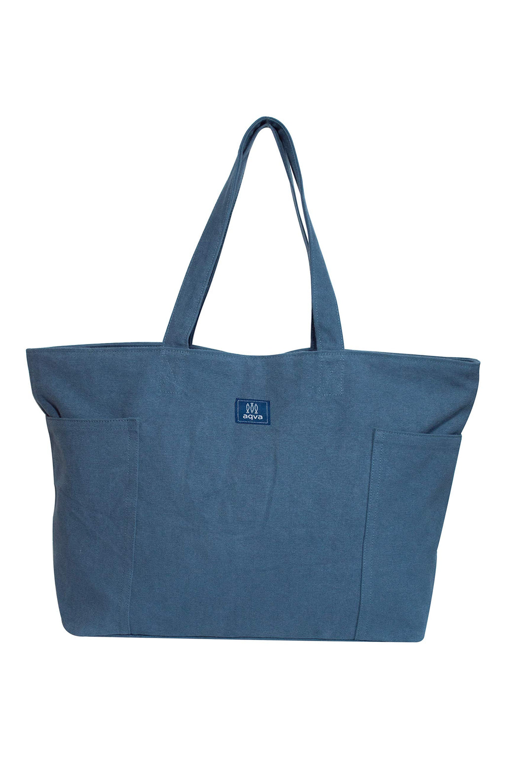 AQVA Unisex Handmade Eco-Friendly Washed Cotton Canvas Reusable Large Tote Bag with Top Zip Closure and Inner Zip Pocket for Grocery, Shopping, Travel, Work, Beach, Lunch (Royal Blue)