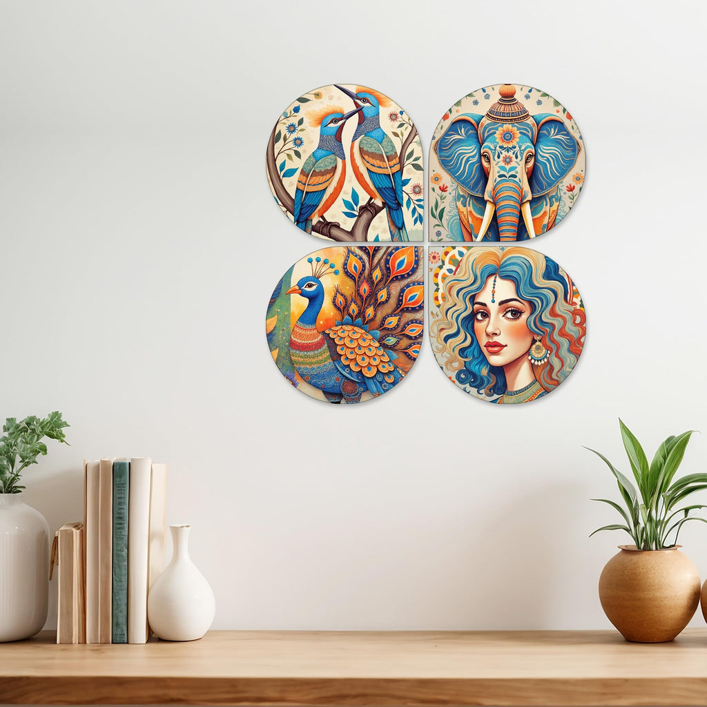 Artvibes Nature Modern Art Decorative Wall Art MDF Wooden Wall Hanger for Living Room | Wall Sculpture | Signs | Handcrafted Art | Modern Decor Artwork | Wall Poster | Unique Gift (WH_8458N), Set of 4
