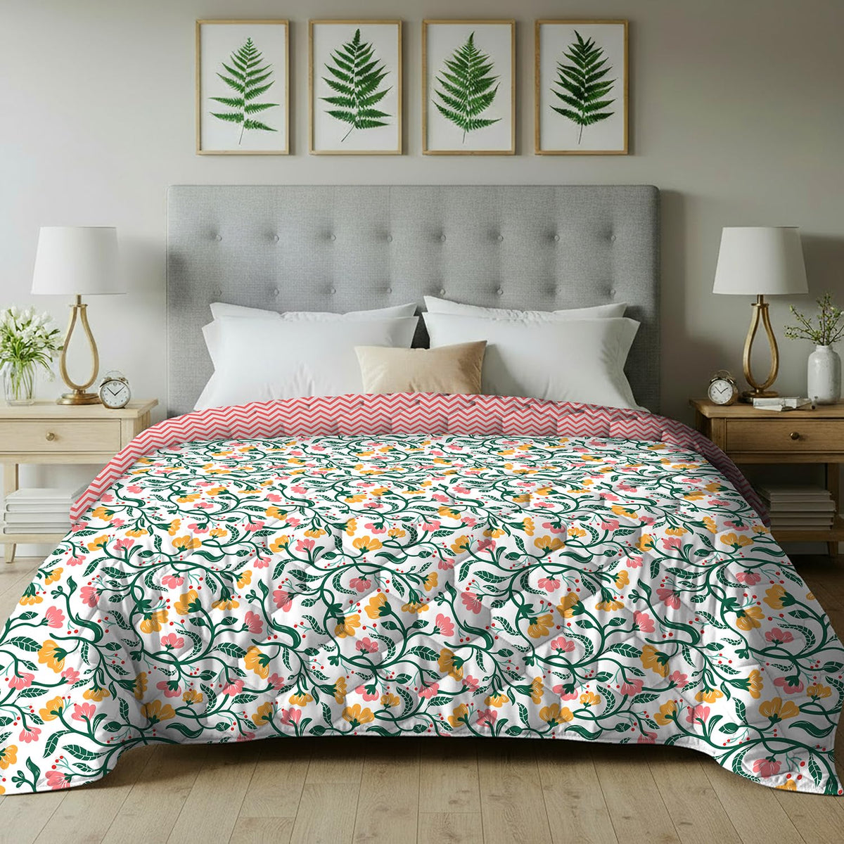Urban Space Blanket for Double Bed, 120 GSM Microfiber 3 Layered Quilted Dohar, Soft Lightweight Reversible Printed AC Blanket Double Bed for All Season (Kashmir, 220 x 240 cm, Double Size) Kafalo