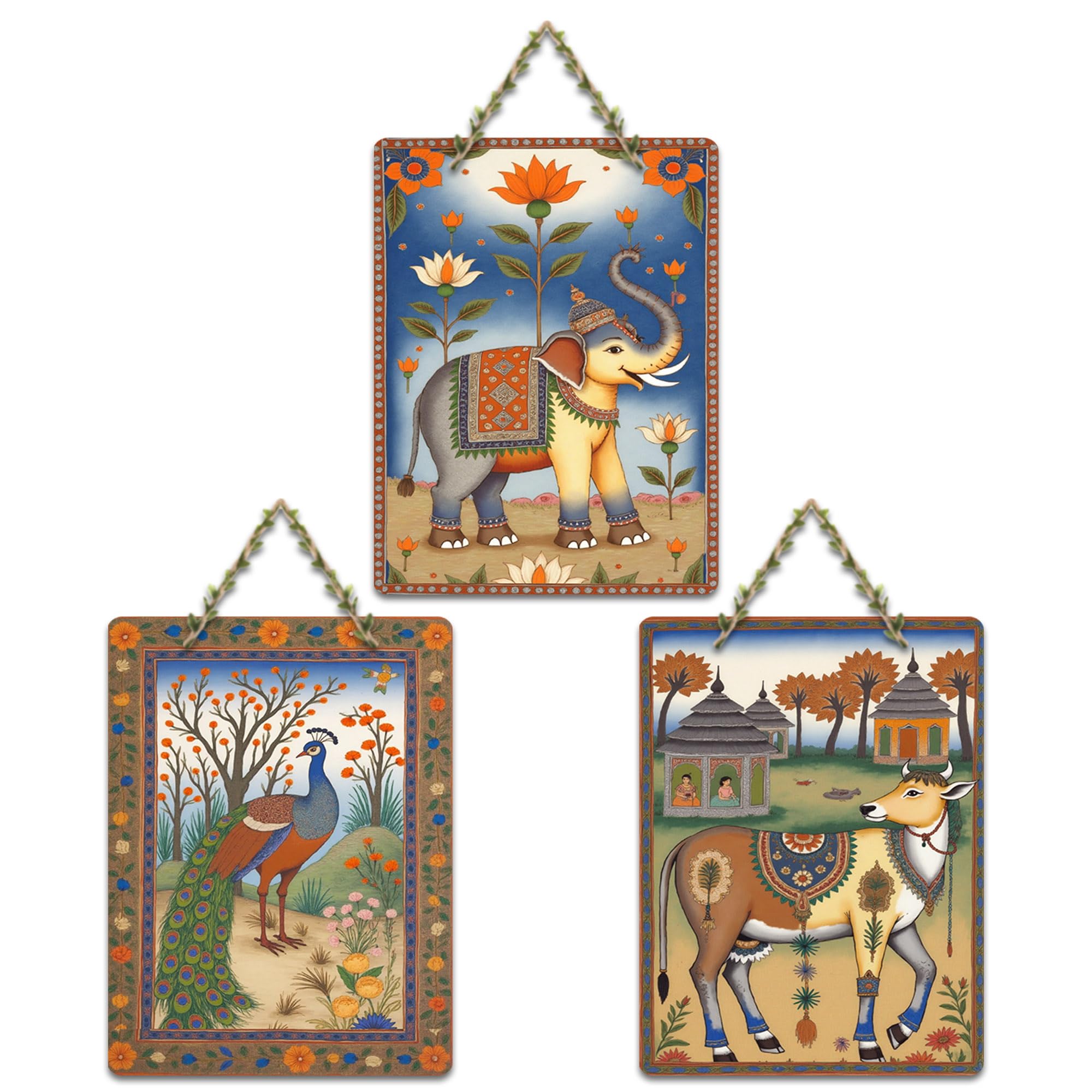 Artvibes Nature Theme Wall Art Decorative Wall Art MDF Wooden Wall Hanger for Living Room | Festive Decor Art | Wall Sculpture | Scenery | Aesthetic Wooden Decor | Ideal Gifts (WH_96132N), Set of 3