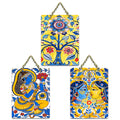 Artvibes Traditional Indian Aesthetic Folk Art Wooden Wall Hanger for Home Decor | Art For Wall | Wall Sculpture | Signs & Plaques | Festive Decor | Wall Poster | Unique Gift (WH_96183N), Set of 3
