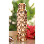 Indian Art Villa Copper Water Bottle – 1000 ML, Mirror Shine Finish, Lacquer Coated Diamond Design, Ayurvedic Pure Copper Bottle for Daily Use, Drinkware, Perfect for Home, Office and Travel, Set of 1
