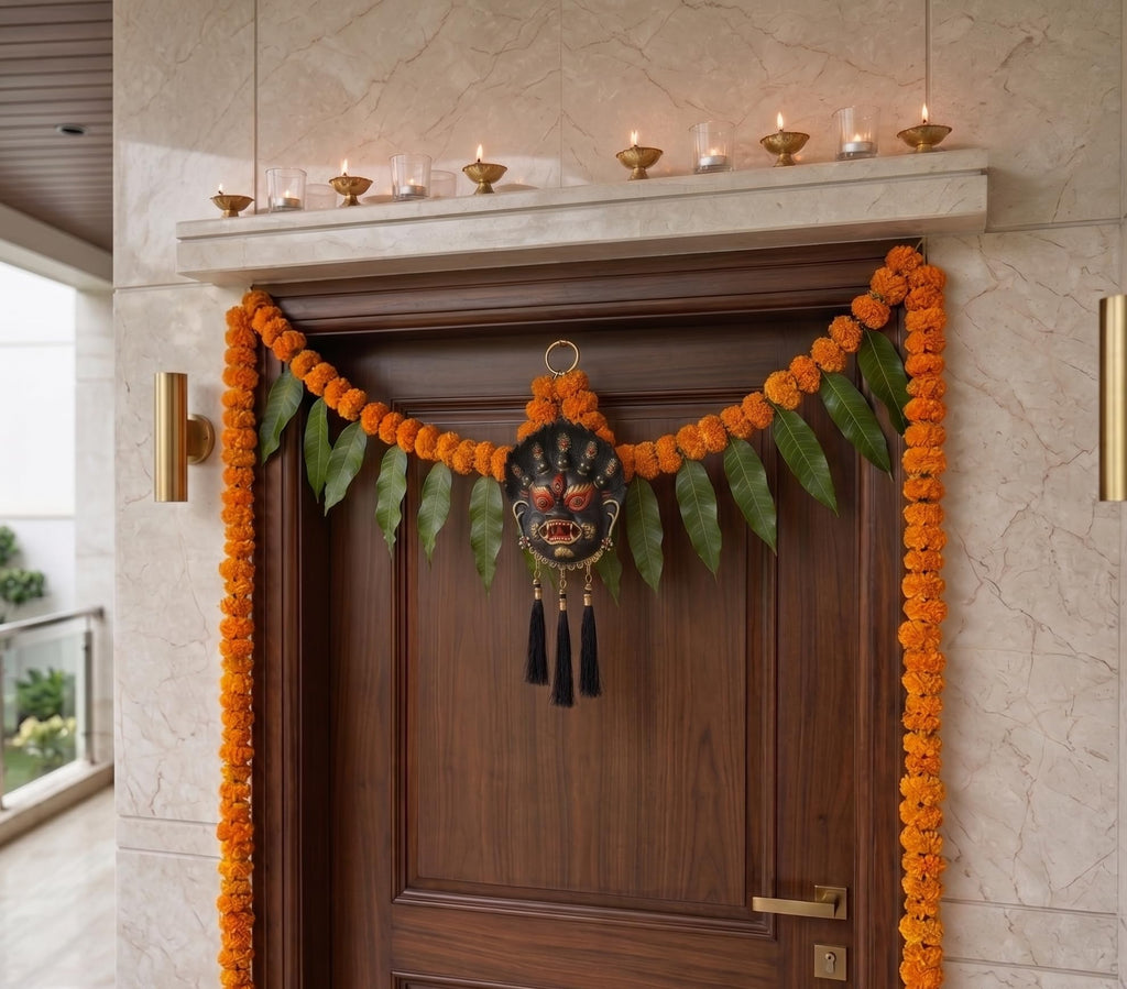 KridayKraft Mahakala Evil Eye Nazar Battu Wall Hanging – Home Entrance & Vastu Protection – Spiritual Door Hanging with Tassels (11 x 25 cm)