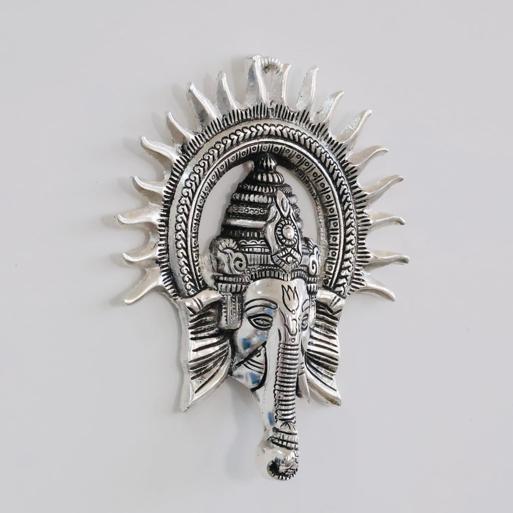 Metal Ganesha ji Statue,Ganpati Wall Hanging Sculpture Lord Ganesh Idol Lucky Feng Shui Wall Decor Your Home, Office,Religious Gift Article (Silver)