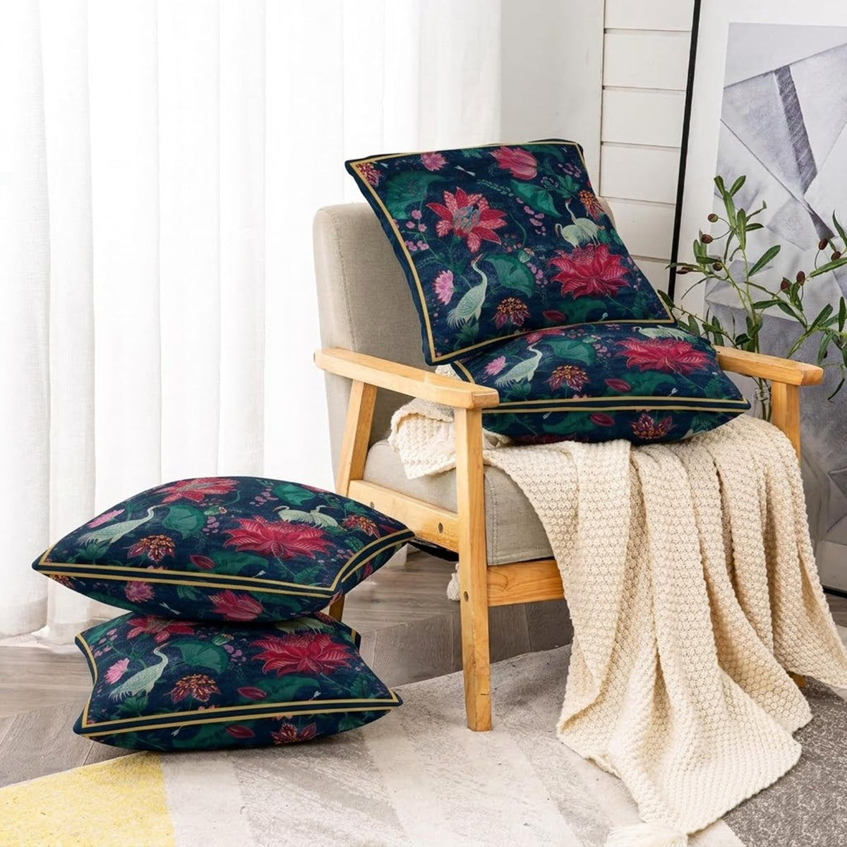 ishro home Premium Cushion Cover 16 inch x 16 inch | Luxury European Mosha Fabric | Love at First Sight Designs | Hidden Zipper | Machine Washable, Non- Fading | (2, Imperial Palace, 16 x 16 Inches)