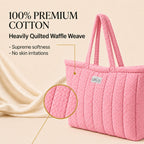HOUSE OF ORLO Women's Cotton Quilted Aesthetic Western Tote Bags, Waffle Weave Handmade With Zipper & Double Handles For Women & Girls, Daily Use Handbag For College/Travel/Work (Pastel-Pink)