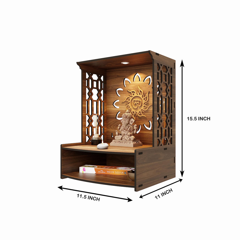 Rellon Industries Wooden Mandir for Home Pooja - Beautiful Temple Stand for Office with LED Spot Light (A1)