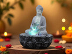 KridayKraft Meditating Buddha Water Fountain Idol Polyresin Lotus Water Fountain Showpiece for Home Garden Living Room Decor Decoration Gift Items, 24 CM