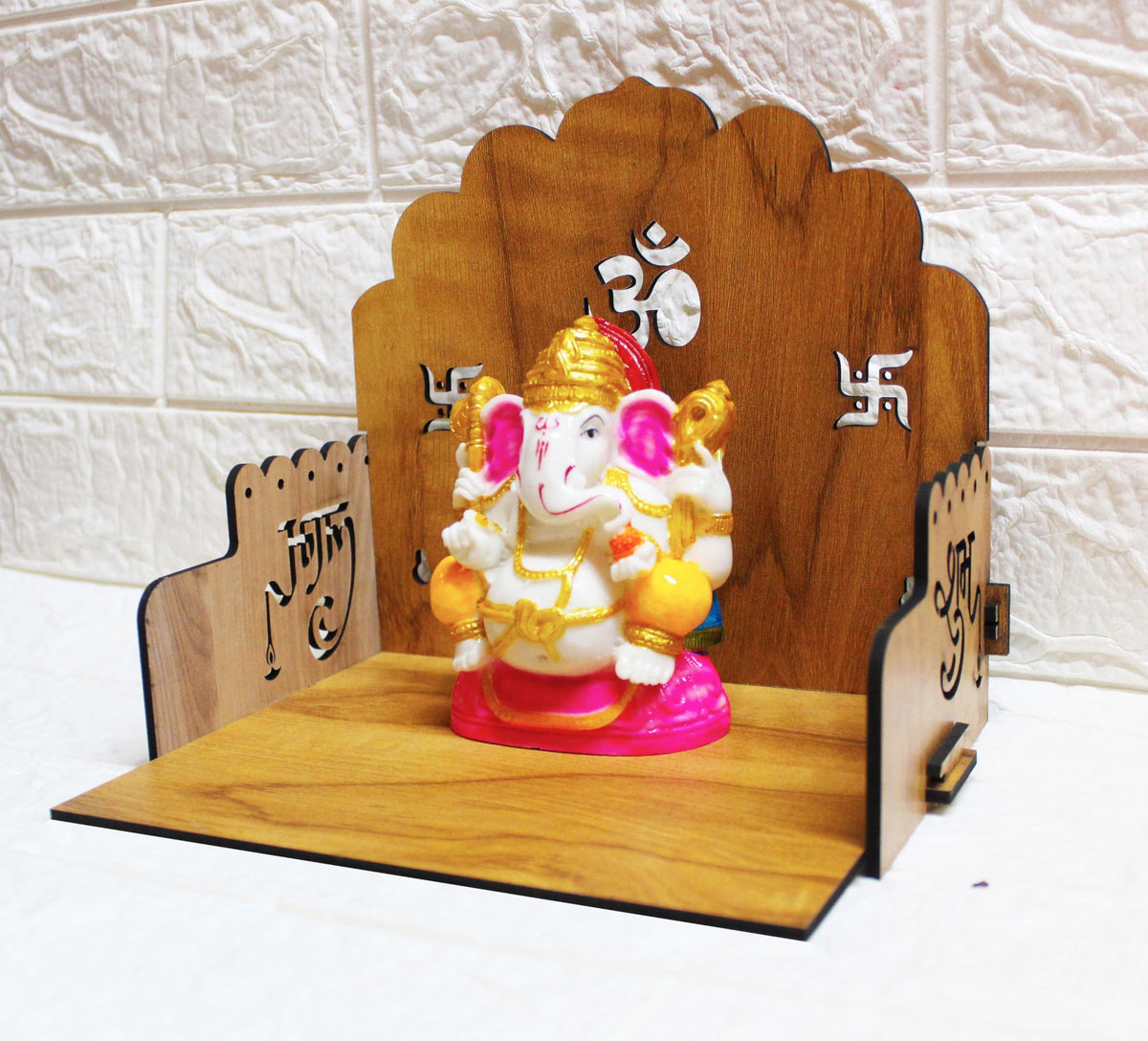 GiftDenaHai Beautiful Wooden Pooja Temple for Home and Office | Wall Shelves/Stand/Sinhasan/Mandir Perfect for Bhakti Ghar (L-15.5, B-20, H-20 Inch) (Wooden Temple T108)