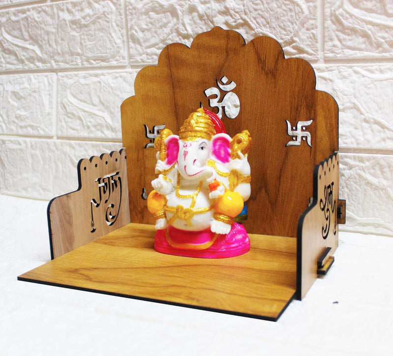 GiftDenaHai Beautiful Wooden Pooja Temple for Home and Office | Wall Shelves/Stand/Sinhasan/Mandir Perfect for Bhakti Ghar (L-15.5, B-20, H-20 Inch) (Wooden Temple T108)