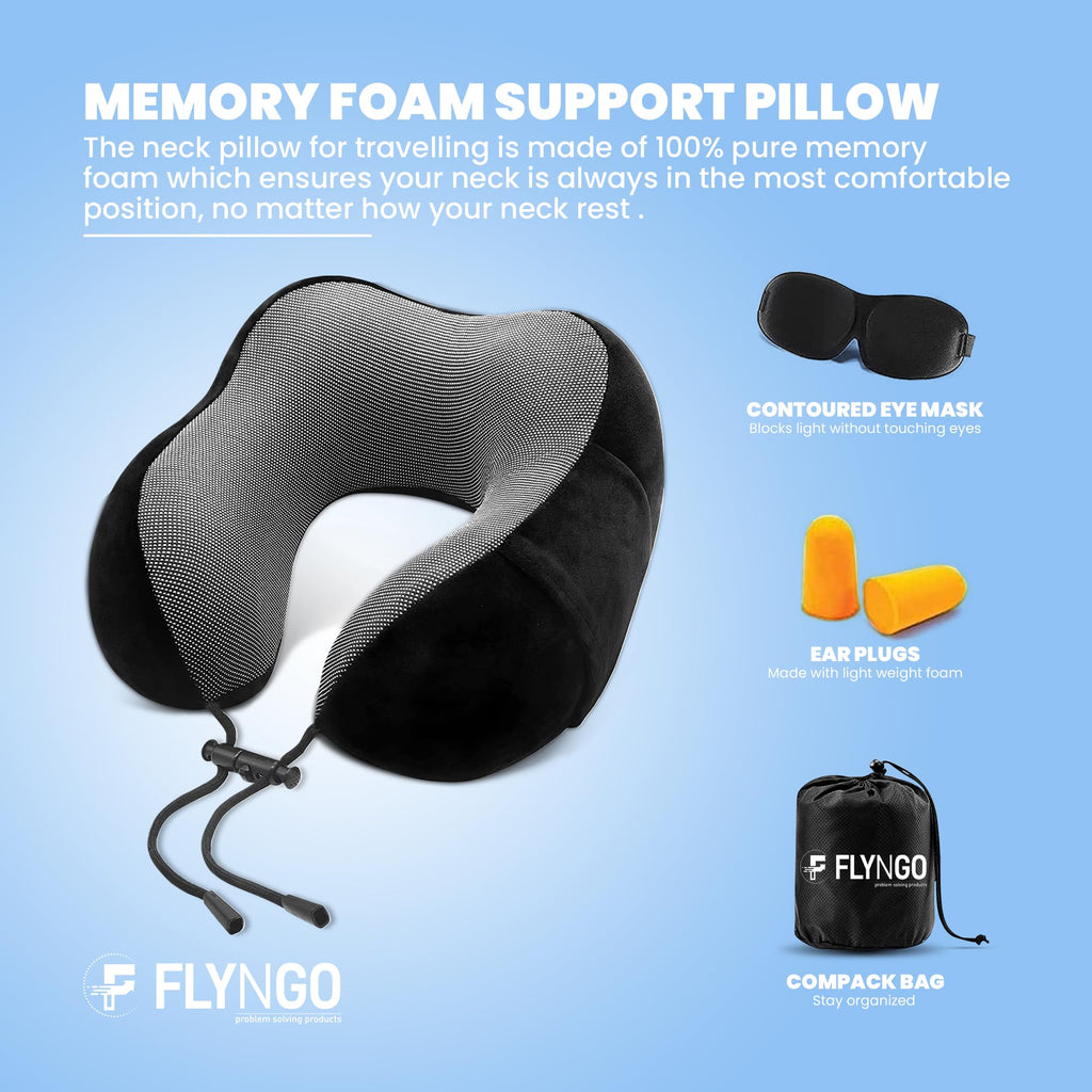 Billebon Premium Neck Pillow for Travelling Airplane Travel Pillow Comfortable Head Rest Neck Holder Pillow (Navy Blue with Eye Mask)