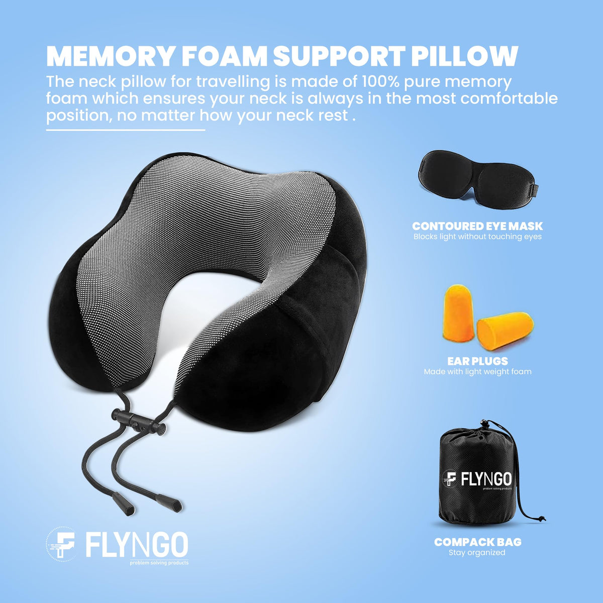Billebon Premium Neck Pillow for Travelling Airplane Travel Pillow Comfortable Head Rest Neck Holder Pillow (Navy Blue with Eye Mask)