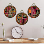 Artvibes Floral Art Round Shape MDF Wooden Wall Decor Items | Living Room | Office | Cafe | Scenery For Drawing Room | Aesthetic Wooden Decor | Ethnic Wall Decor | Gift Items (WH_9906N), Set of 3