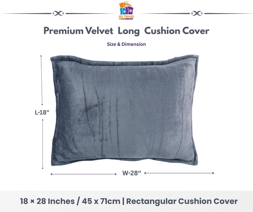 RD TREND® Velvet 250 GSM Rectangular 18x 28 Inches Cushion Covers Set of 2 | Throw Pillow Covers for Sofa, Bed & Living Room | Perfect for Home Décor Solid Grey
