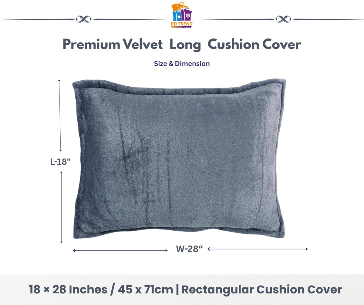 RD TREND® Velvet 250 GSM Rectangular 18x 28 Inches Cushion Covers Set of 2 | Throw Pillow Covers for Sofa, Bed & Living Room | Perfect for Home Décor Solid Grey