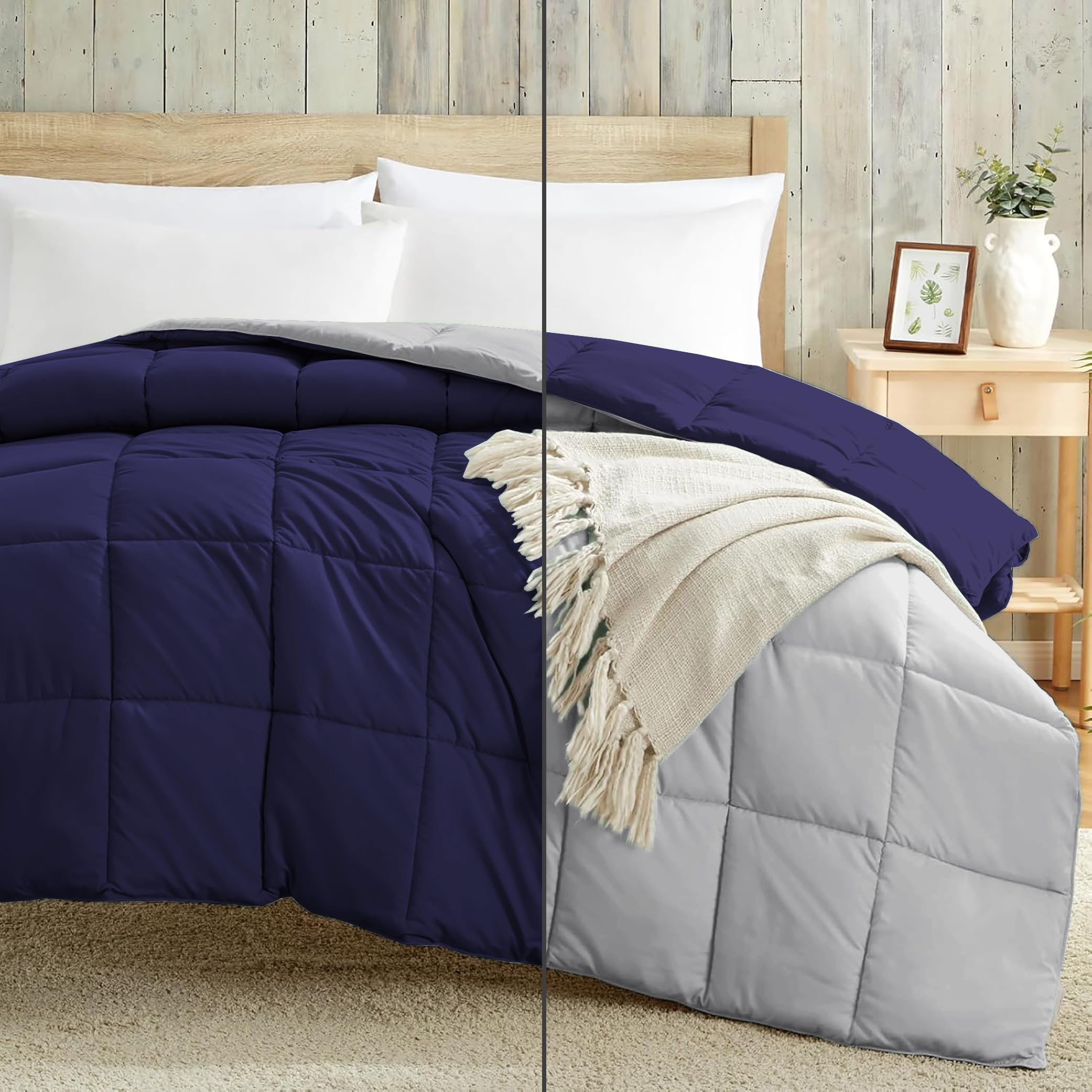 Luxury 100 GSM Summer Comforter Double Bed All Season AC Comforter/Blanket/Duvet Soft & Breathable Lightweight (90 X100 Inches) - Double Bed Comforter - Navy Blue/Silver Grey Color Kafalo